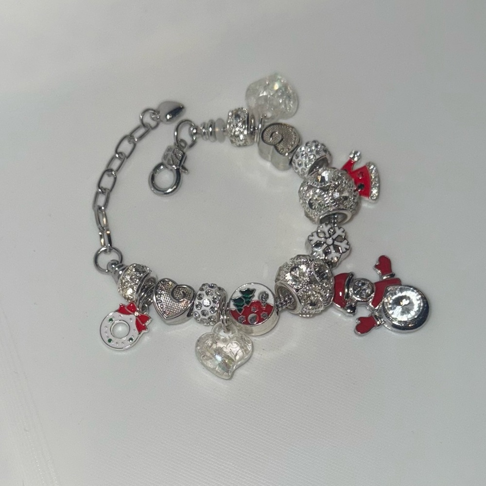 Festive Silver and Red Christmas Charm Bracelet - Picture 5 of 6